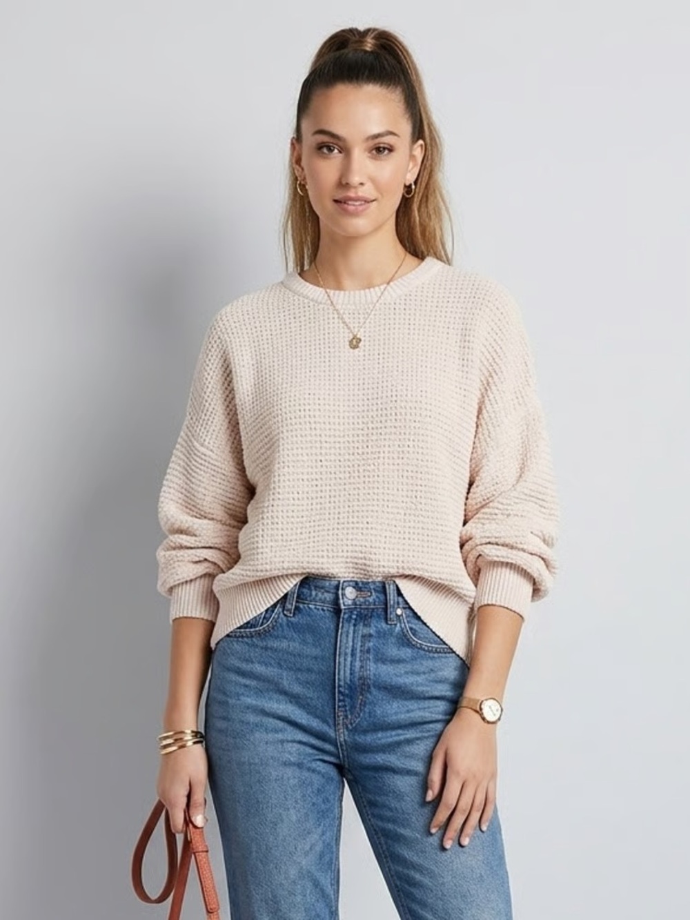 AMERICAN EAGLE | Cream Oversized Chenille Crew Neck Sweater Sz XXL